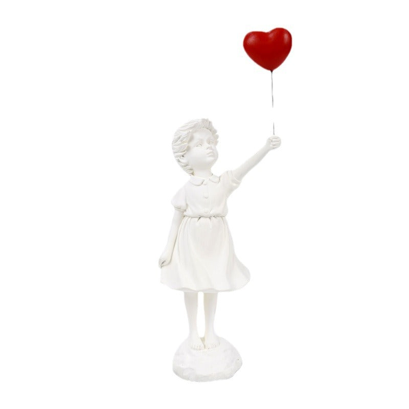 Luxury Living Room Resin Sculpture – Little Girl with Balloon Art Decor