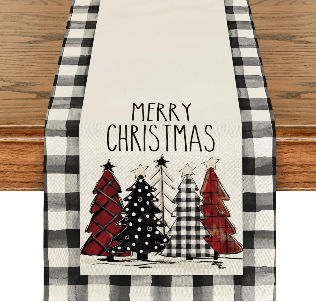 Christmas Tree Table Runner – Merry Xmas Holiday Dining Table Decor