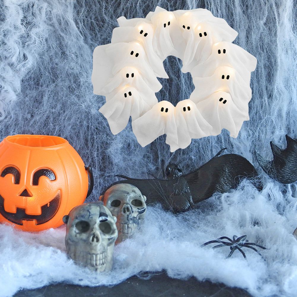 Spooky Cute Ghost Wreath – Light Up Halloween Door & Wall Decoration