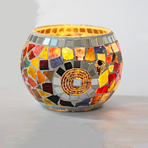 Colorful Mosaic Glass Candle Holder – Elegant Romantic Lighting for Home & Events