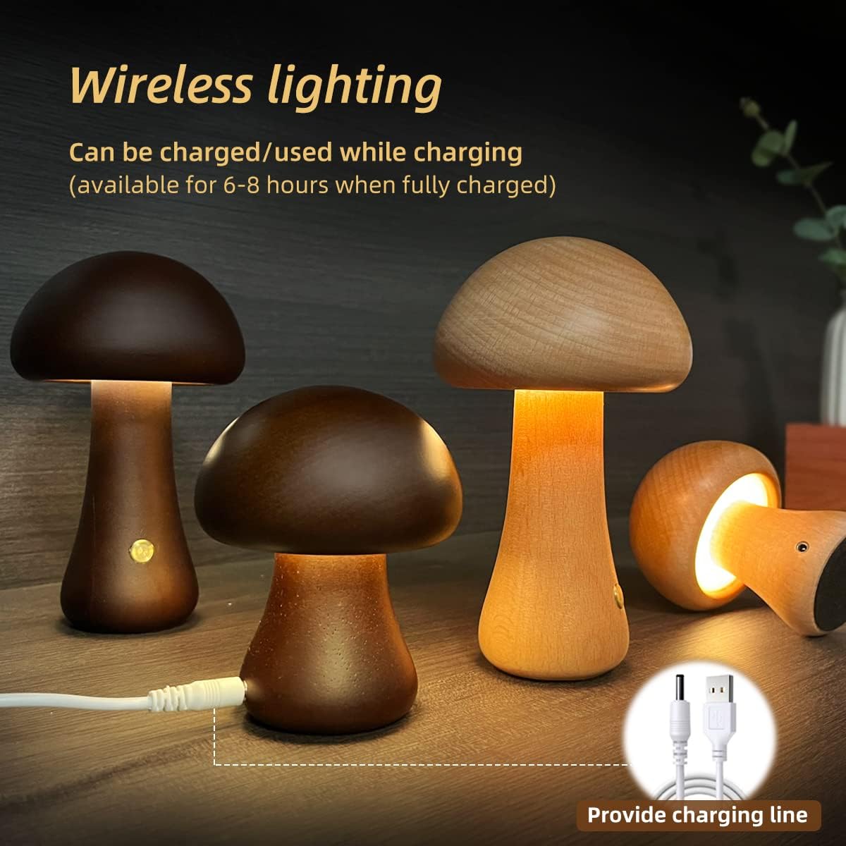 Cute Wooden Mushroom LED Night Light – Soft Touch Lamp for Bedroom