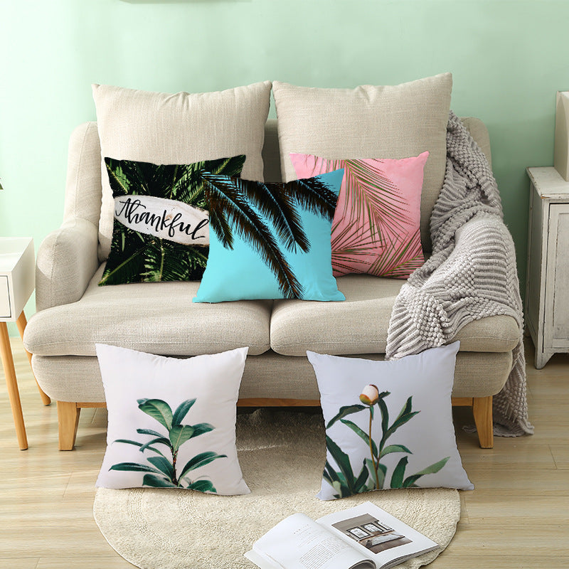 Light Tropical Plants Peach Skin Fleece Pillowcase – Soft Home Decor Cushion Cover