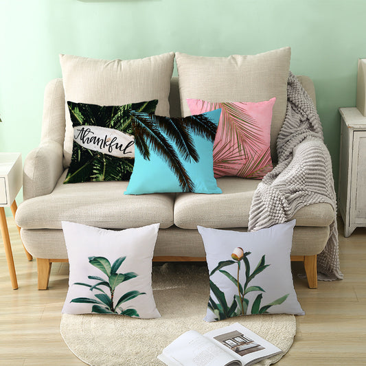 Light Tropical Plants Peach Skin Fleece Pillowcase – Soft Home Decor Cushion Cover