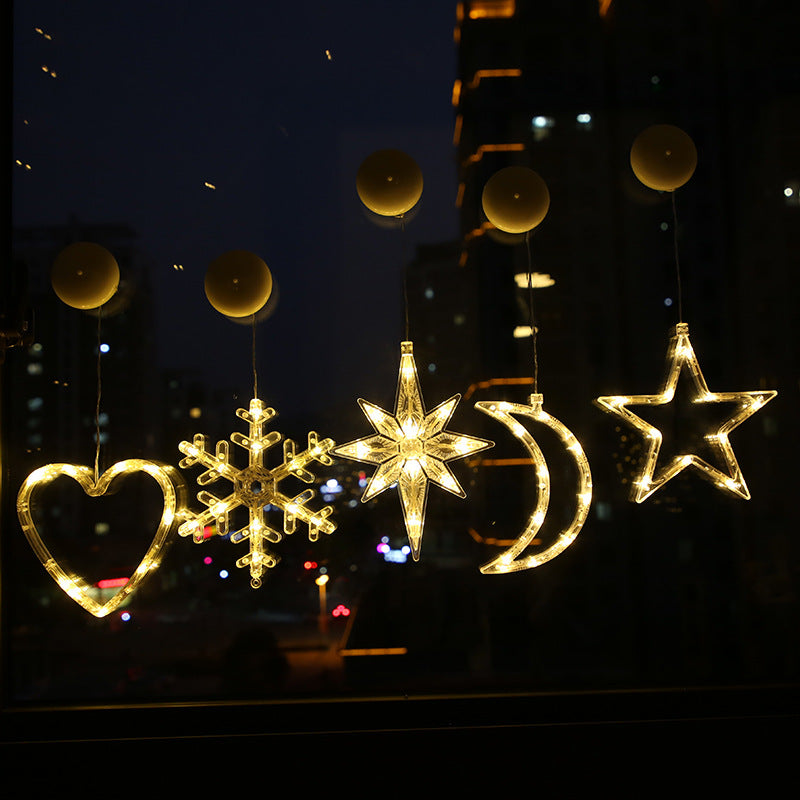 Snowflake & Star LED Curtain String Lights – Christmas Party Background Decor