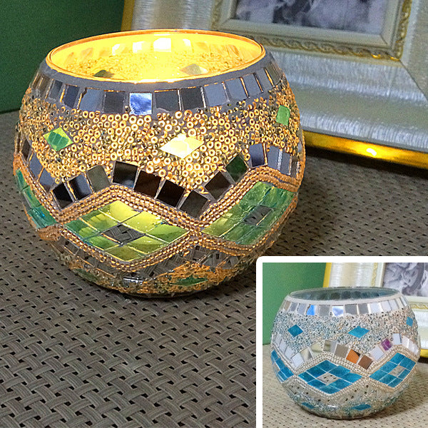 Colorful Mosaic Glass Candle Holder – Elegant Romantic Lighting for Home & Events
