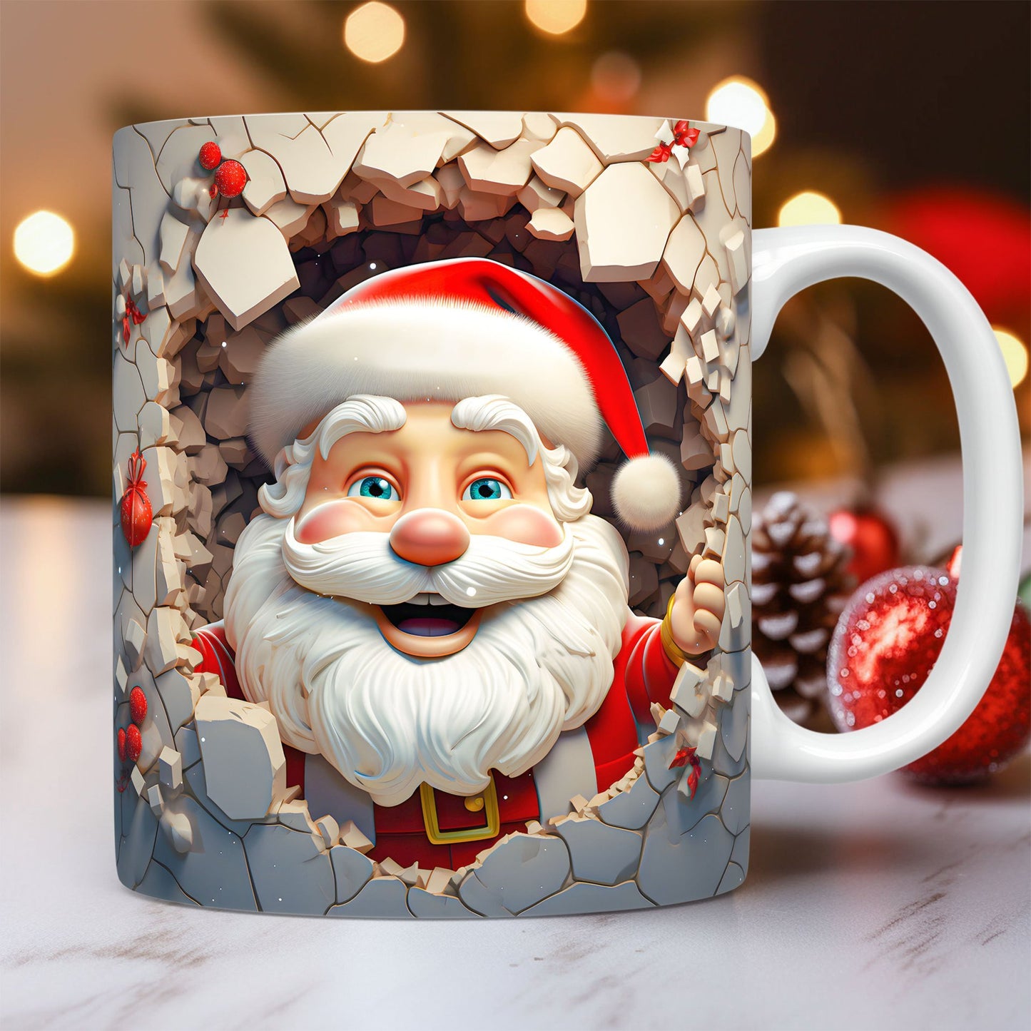 3D Christmas Mug – Fun Santa & Snowman Design