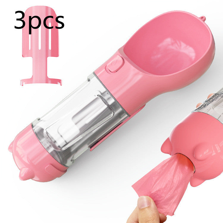 All-in-One Dog Travel Water Bottle – Portable Pet Water Dispenser with Food Bowl & Poop Bag Storage