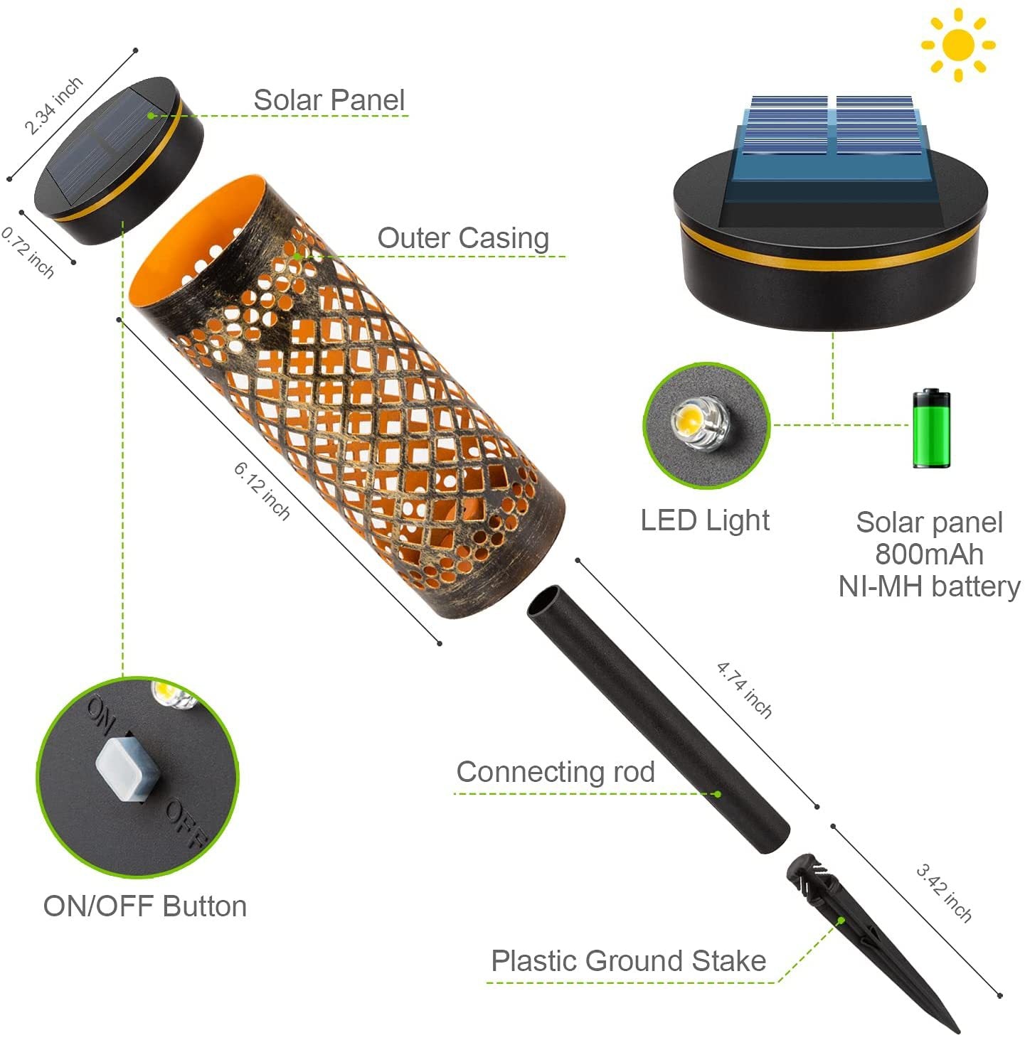 Solar Garden Lights Waterproof – Metal Outdoor Lawn Lamps