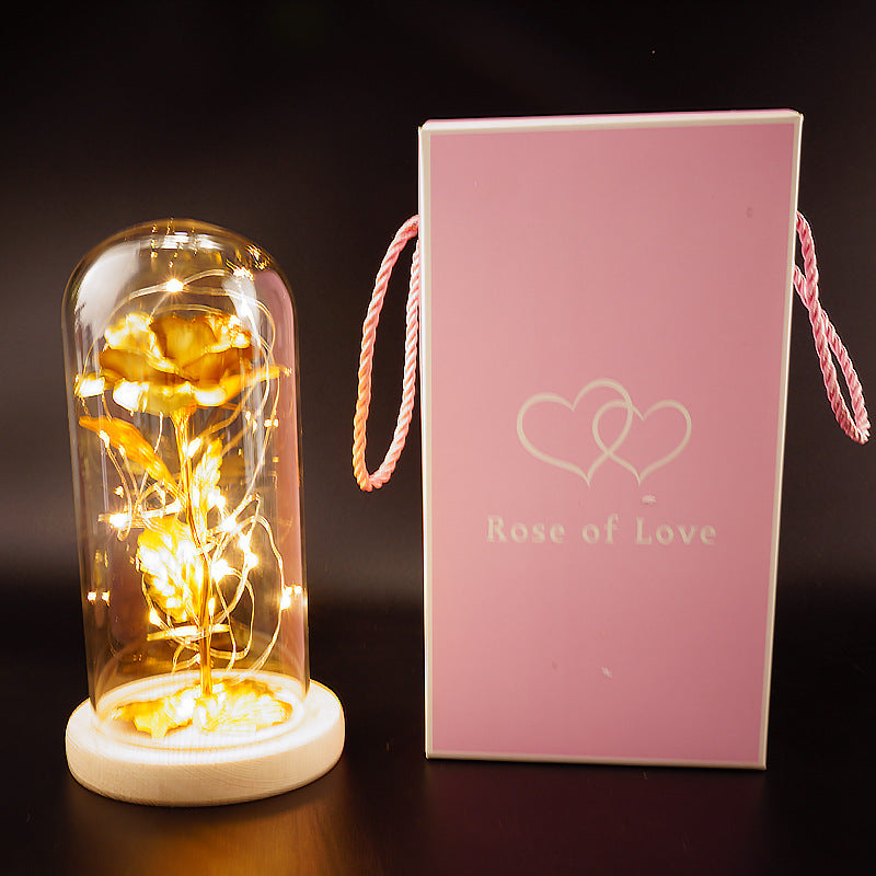 Gold Foil Preserved Rose Glass Dome – Luxury Eternal Flower Gift for Valentine’s & Anniversary