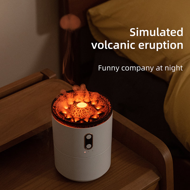 Portable Aromatherapy Diffuser Volcano Flame Humidifier with LED Night Light – Stress Relief Air Freshener