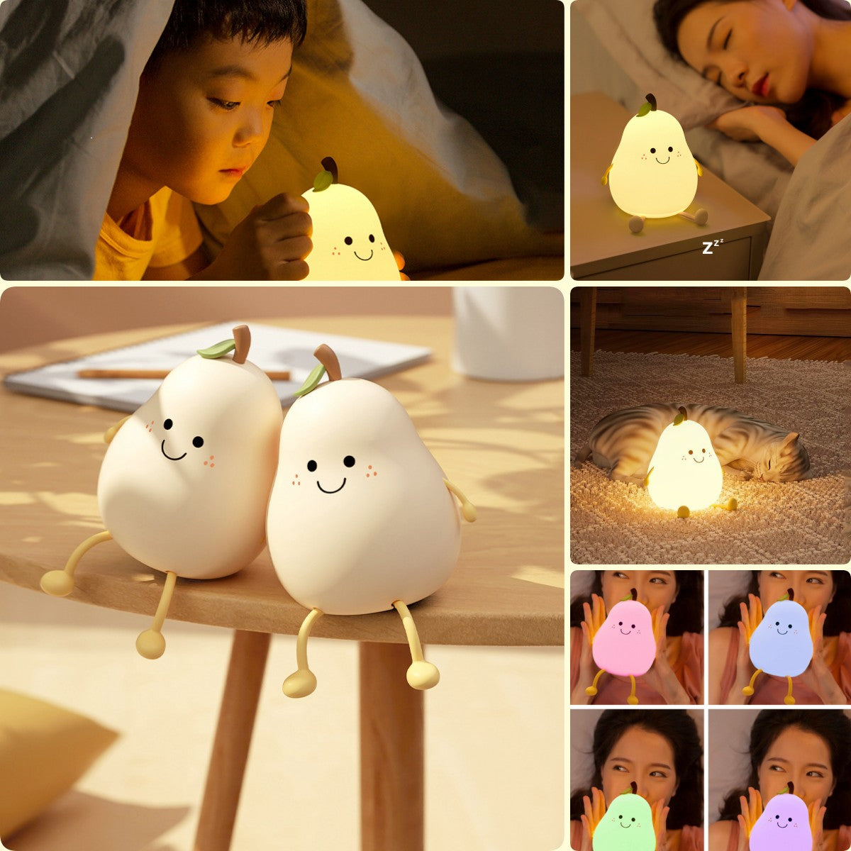 Dimmable LED Pear Night Light – USB Rechargeable Touch Silicone Lamp for Cozy Bedroom