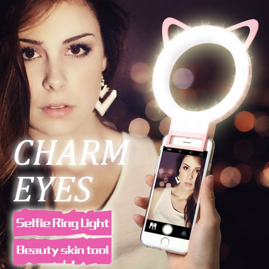 LED Selfie Ring Light Clip – USB Rechargeable Phone Light