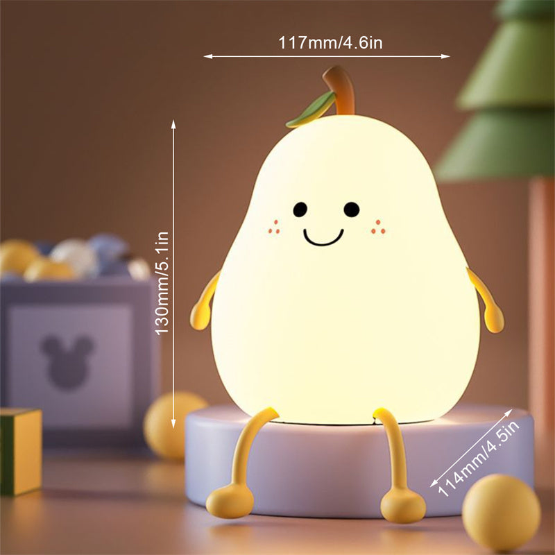 Dimmable LED Pear Night Light – USB Rechargeable Touch Silicone Lamp for Cozy Bedroom