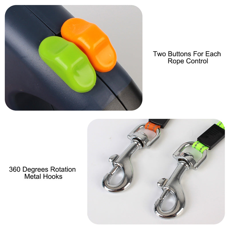 Dual Dog Walking Leash – Retractable 2 Dog Lead with Reflective Safety & Tangle-Free Control
