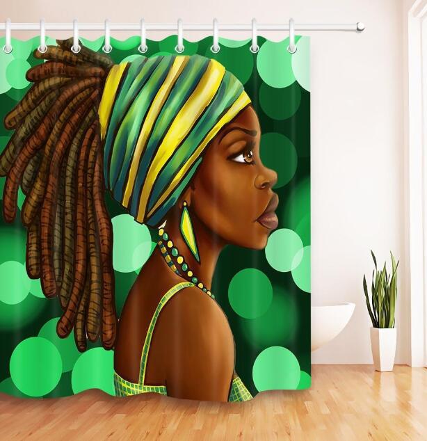 Modern Bathroom Shower Curtain with African Girl Hip Hop Graffiti Design