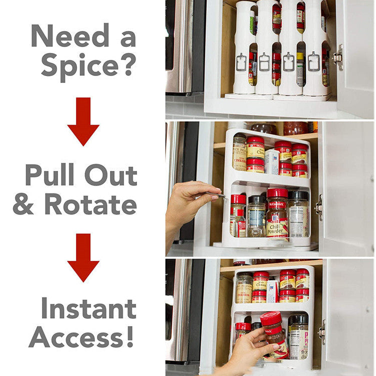 Space-Saving Rotating Storage Rack – Double Tier Organizer for Spices & Condiments