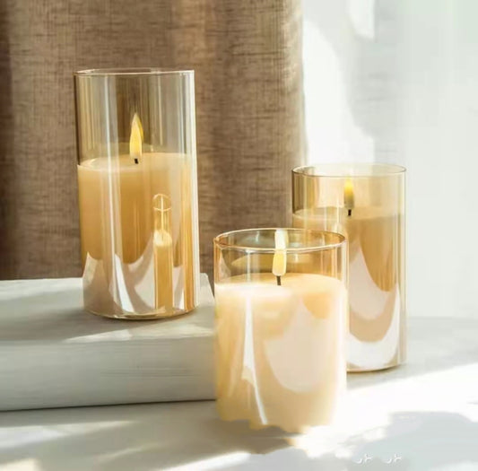 Electroplated Glass LED Candles – Rechargeable Flameless Lights for Elegant Decor