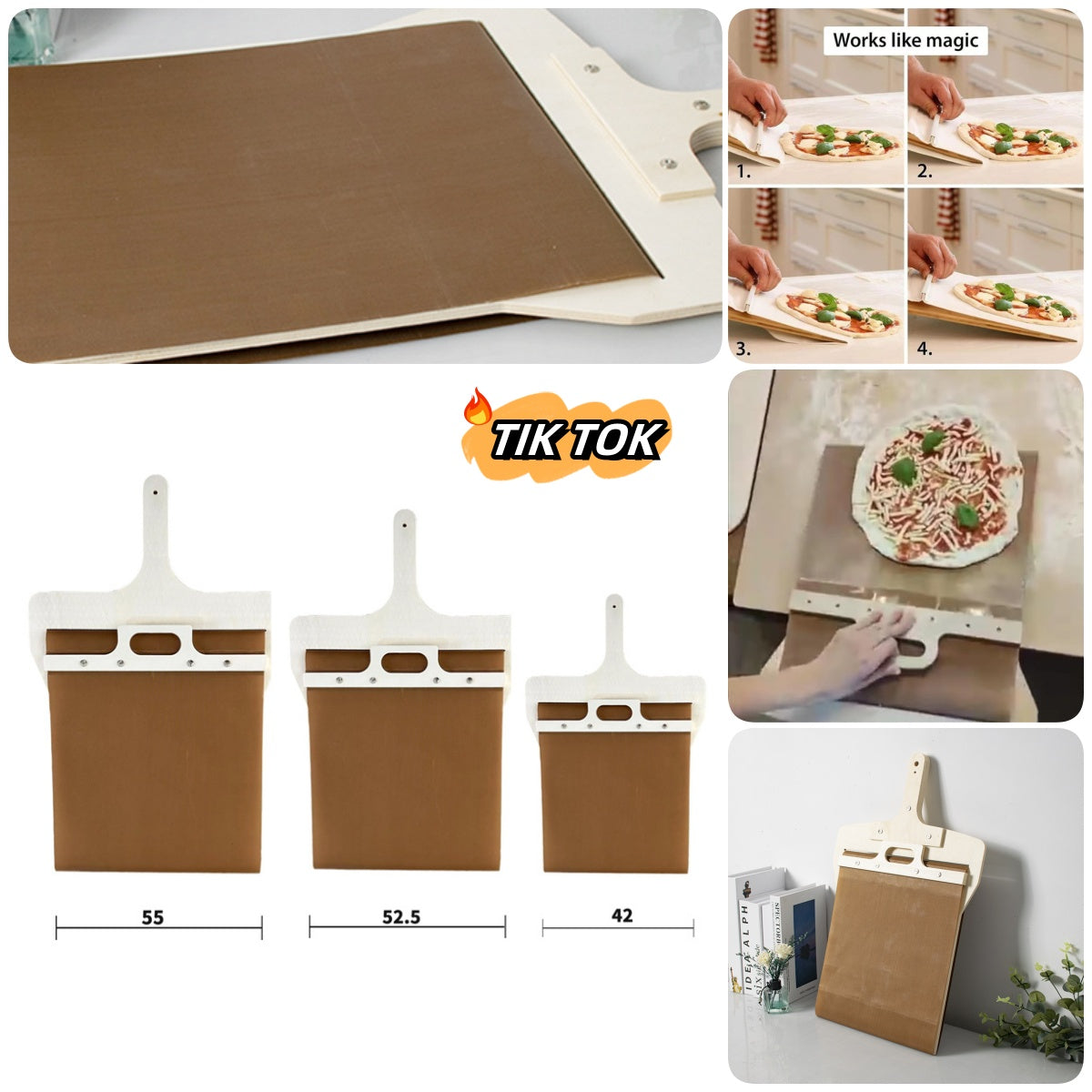Sliding Pizza Peel with Wooden Handle – Easy Transfer Pizza Board for Home Oven & Baking