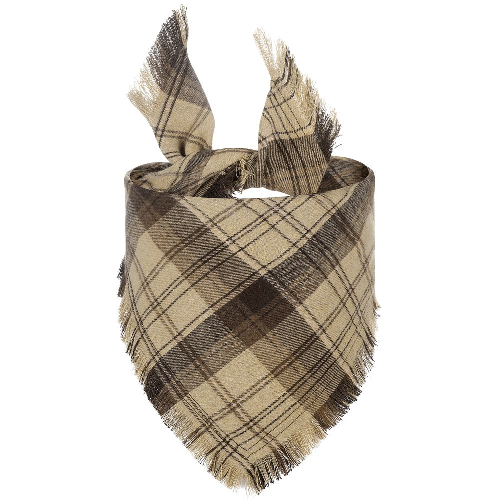 Thanksgiving Dog Bandana with Tassels – Stylish Plaid Fall Pet Scarf for Dogs