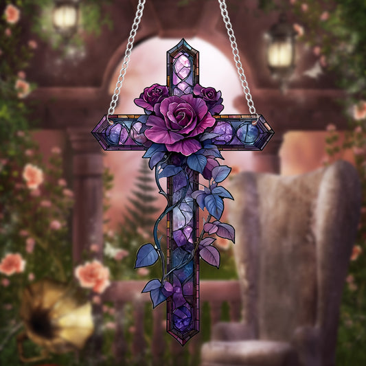 Religious Acrylic Purple Cross Wall Decor – Spiritual Home Hanging Ornament