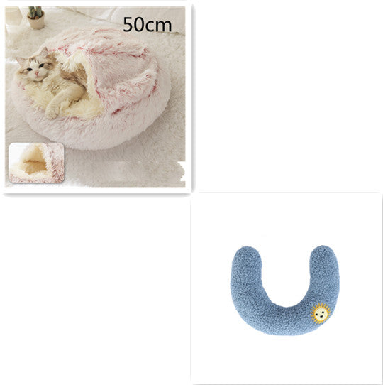 Cozy Round 2‑in‑1 Cat & Dog Bed – Warm Winter Pet Bed, Plush Soft Comfort House