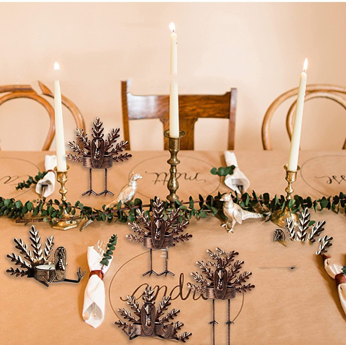 Vintage Metal Turkey Candlestick – Thanksgiving Table Decor