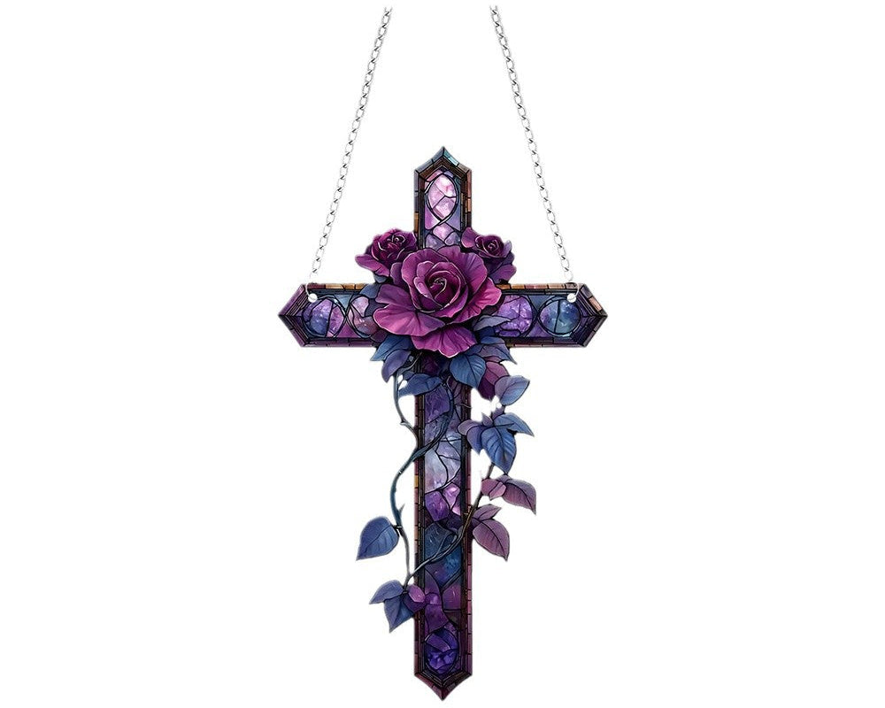 Religious Acrylic Purple Cross Wall Decor – Spiritual Home Hanging Ornament