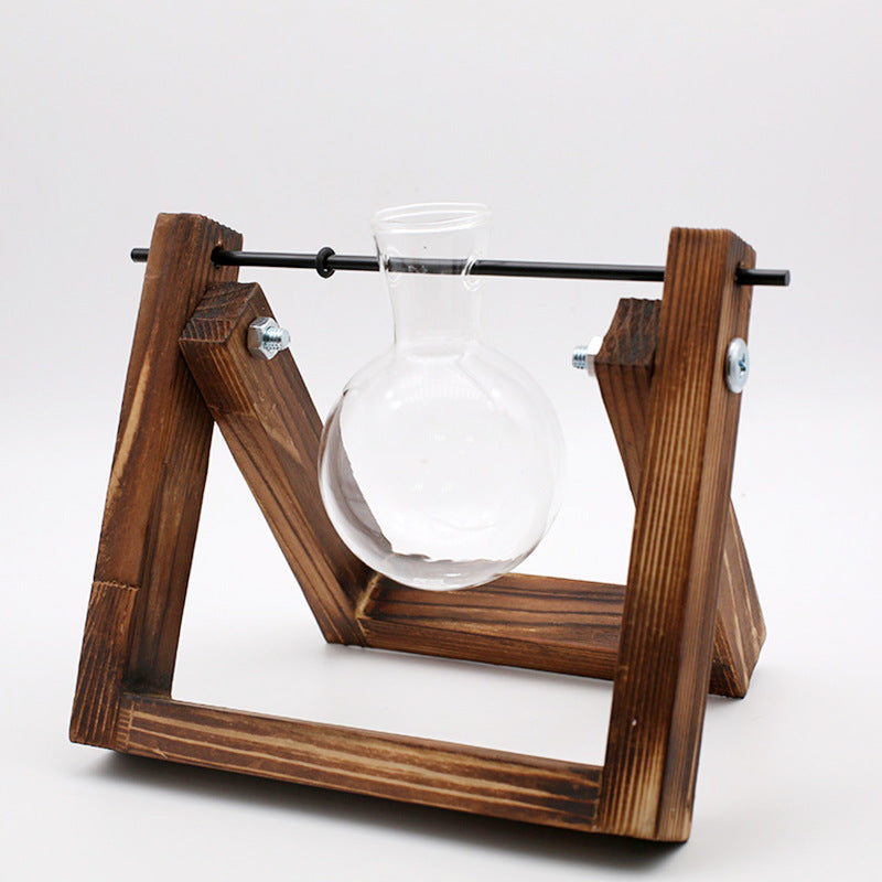 Hydroponic Glass Vase with Wooden Stand – Modern Indoor Plant Propagation Station Home Decor