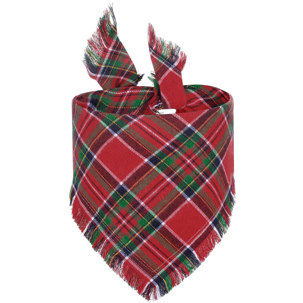 Thanksgiving Dog Bandana with Tassels – Stylish Plaid Fall Pet Scarf for Dogs
