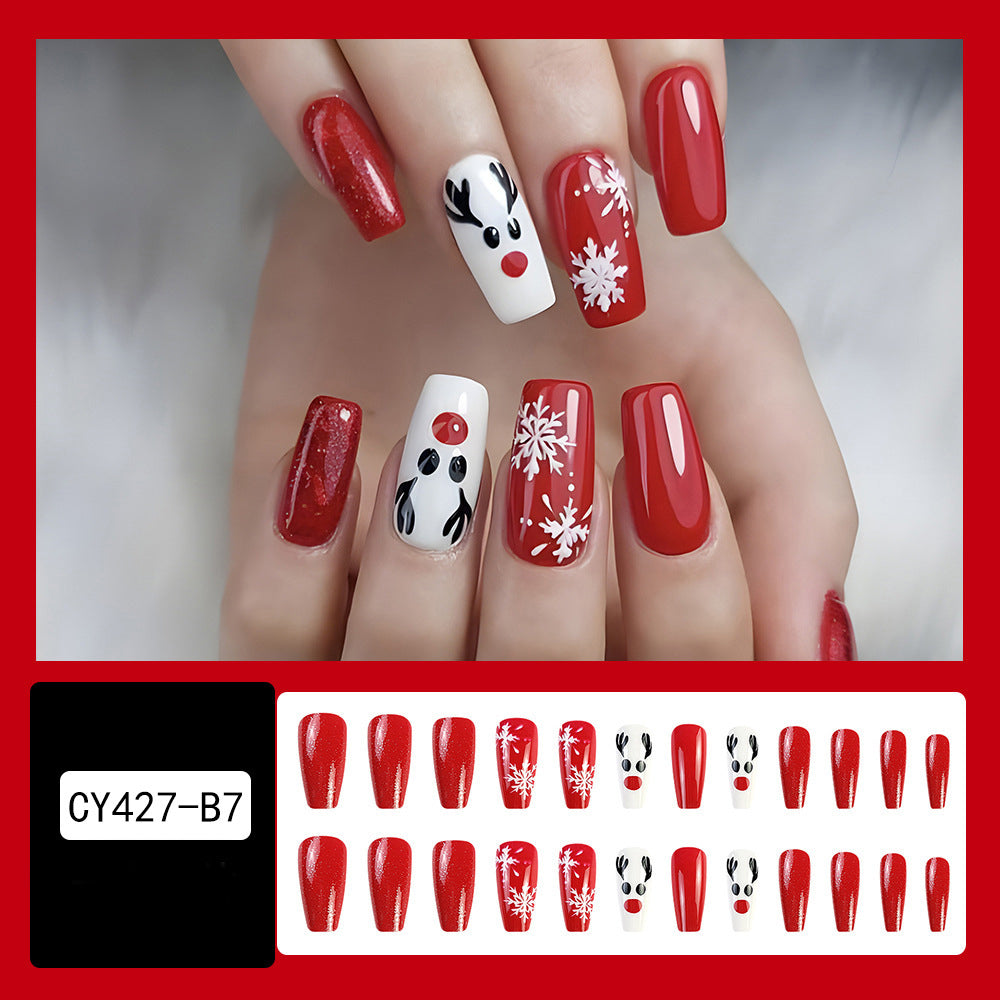 Luxury Christmas Press On Nails 24 pcs Set – Festive Snowflake Fake Nails