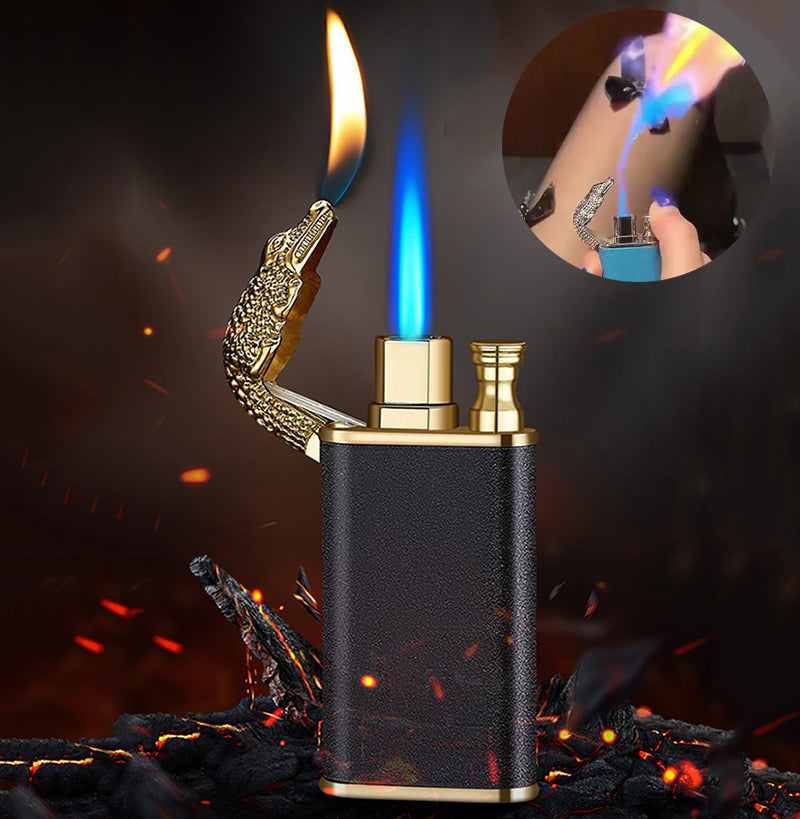 Windproof Jet Flame Torch Lighter – Creative Dolphin Dragon Tiger Double Fire Metal Refillable Lighter