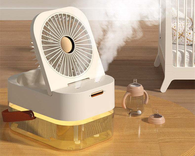 USB Air Cooler & Humidifier – Mini Portable Fan with Night Light