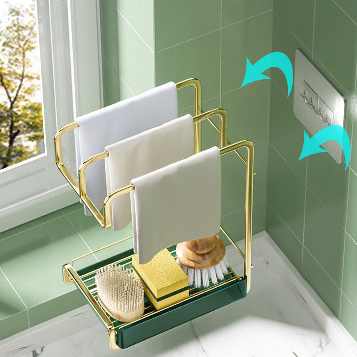 Sink Caddy Wall Mount – Draining Sponge Holder with Soap & Rag Rack