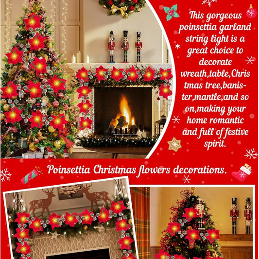 Christmas LED String Lights with Red Flowers & Berries – Cozy Festive Home Decor