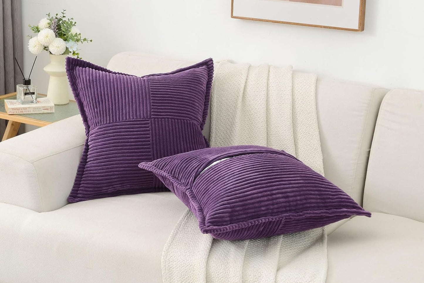 Corduroy Pillow Covers – Super Soft Boho Striped Throw Pillow Cases for Couch & Living Room