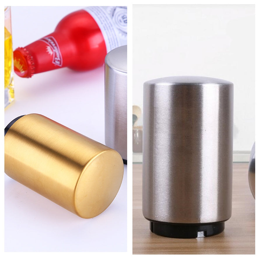 Automatic Beer Bottle Opener – Brushed Metal Magnetic Bar Tool for Home & Kitchen