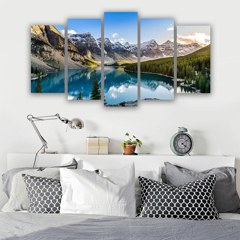 Scenic Mountain Lake Canvas Wall Art 5 Piece Set Modern Wall Decor