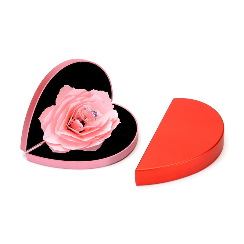 Proposal Ring Box Heart Shape – 3D Love Rose Rotating Gift Box for Her