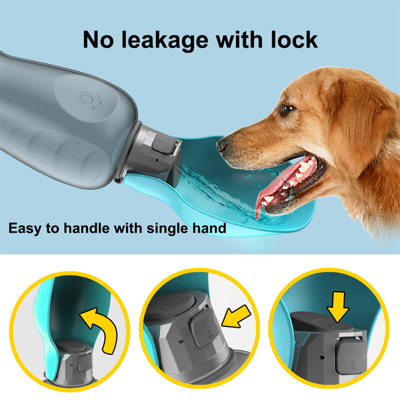 Portable Pet Water Bottle 800ml – Leakproof Dog Travel Bottle with Foldable Drinking Bowl