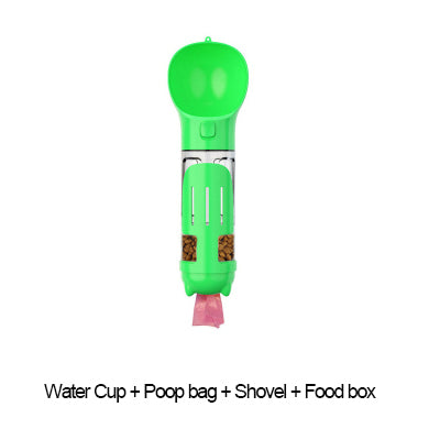 Portable Pet Travel Bottle – 3-in-1 Dog Water Feeder & Waste Bag Dispenser