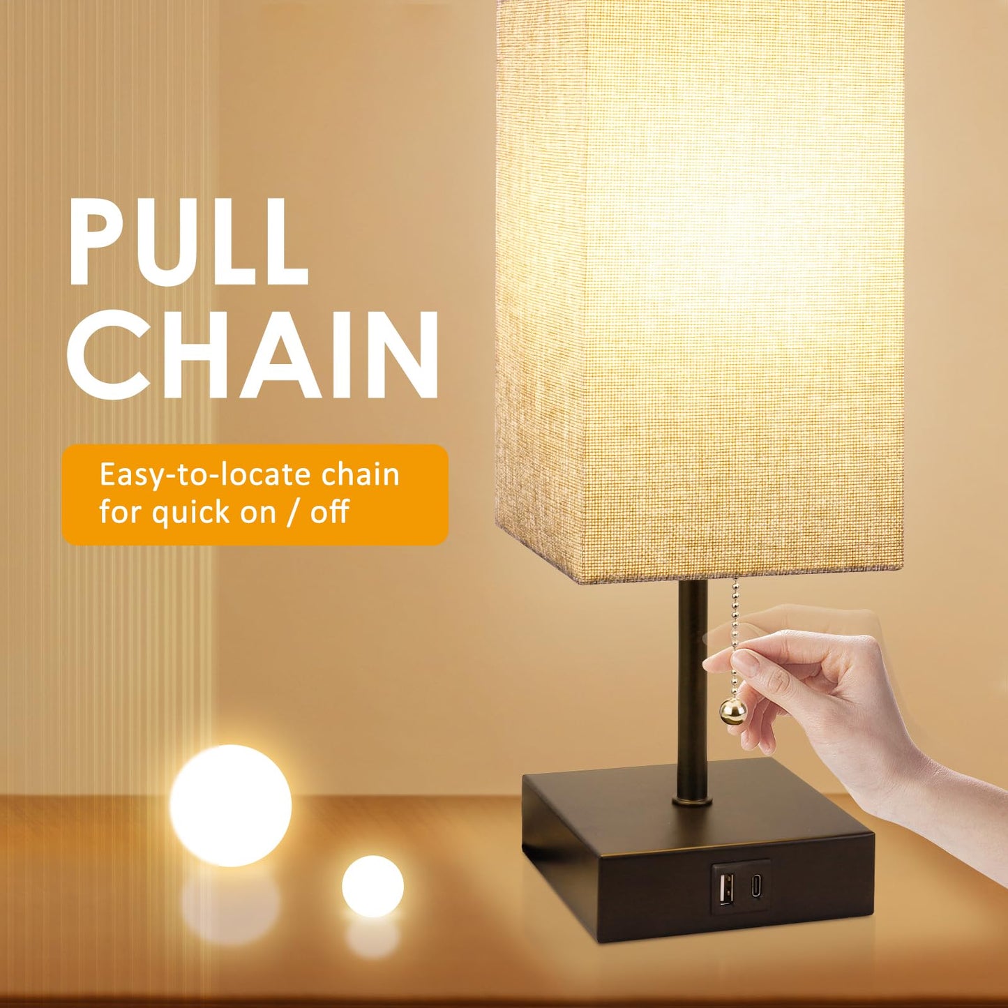 Bedside Table Lamp with 3 Brightness Levels & USB Charging