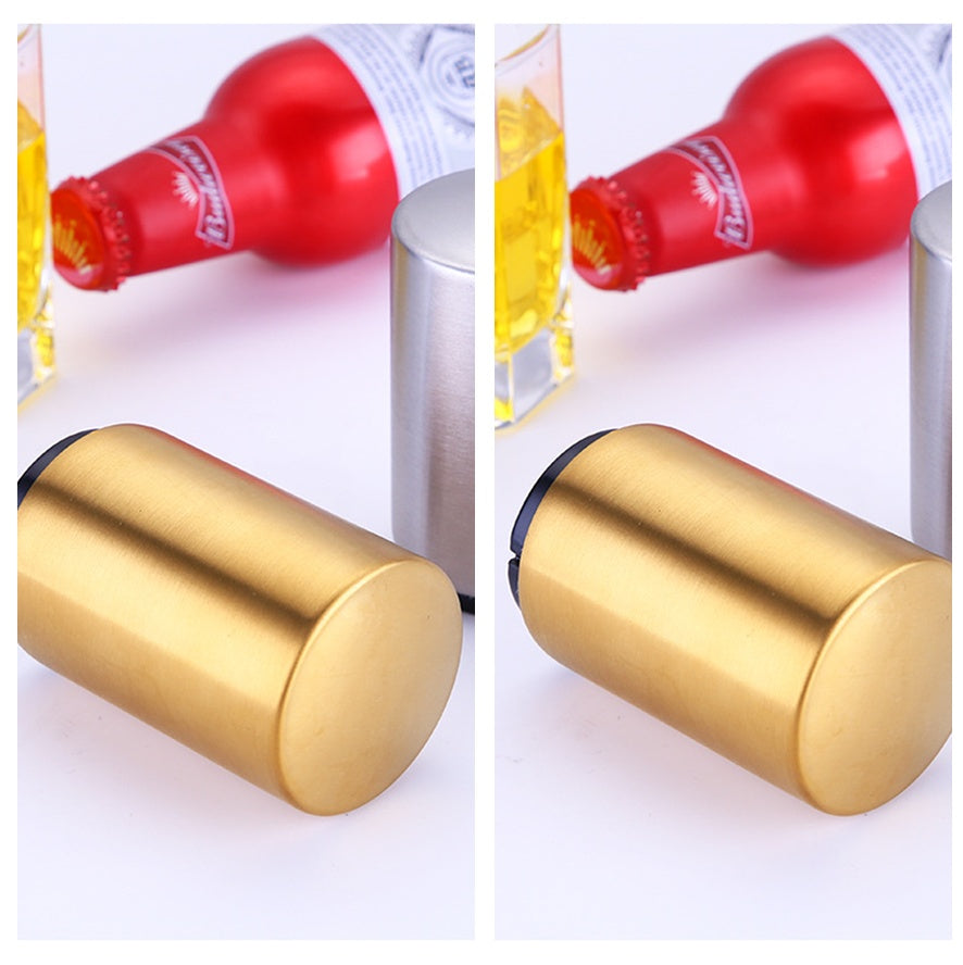 Automatic Beer Bottle Opener – Brushed Metal Magnetic Bar Tool for Home & Kitchen