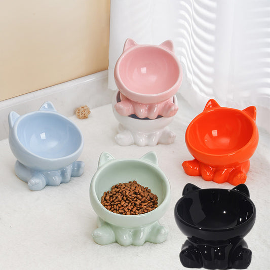 Stylish Ceramic Cat & Dog Bowl Raised Anti Choke Pet Food Bowl Ergonomic Feeding Dish