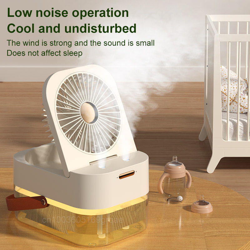 USB Air Cooler & Humidifier – Mini Portable Fan with Night Light