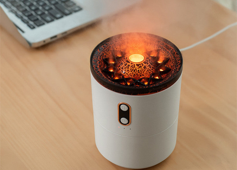 Portable Aromatherapy Diffuser Volcano Flame Humidifier with LED Night Light – Stress Relief Air Freshener