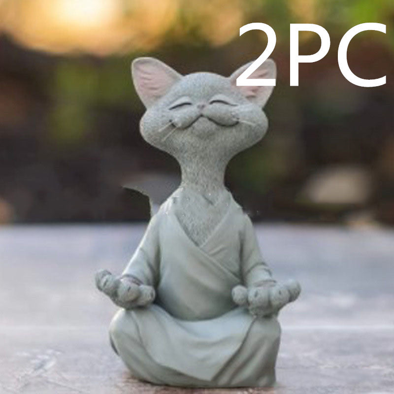Whimsical Black Buddha Cat Figurine – Meditation Yoga Home Decor Ornament