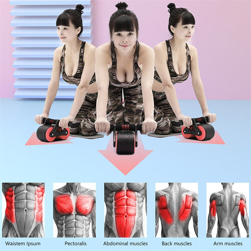 Home Gym Ab Roller with Automatic Rebound – Double Wheel Core Strength & Fitness Trainer