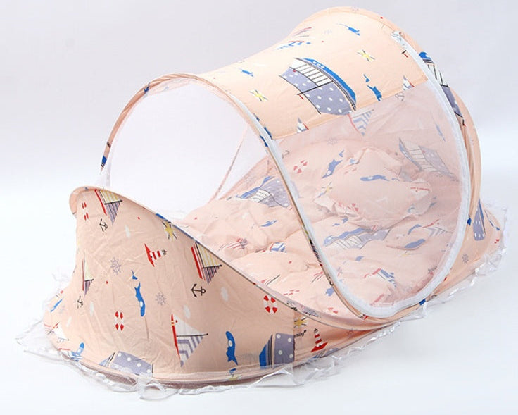 Foldable Infant Baby Bed – Breathable Mosquito Net with Soft Pillow Set