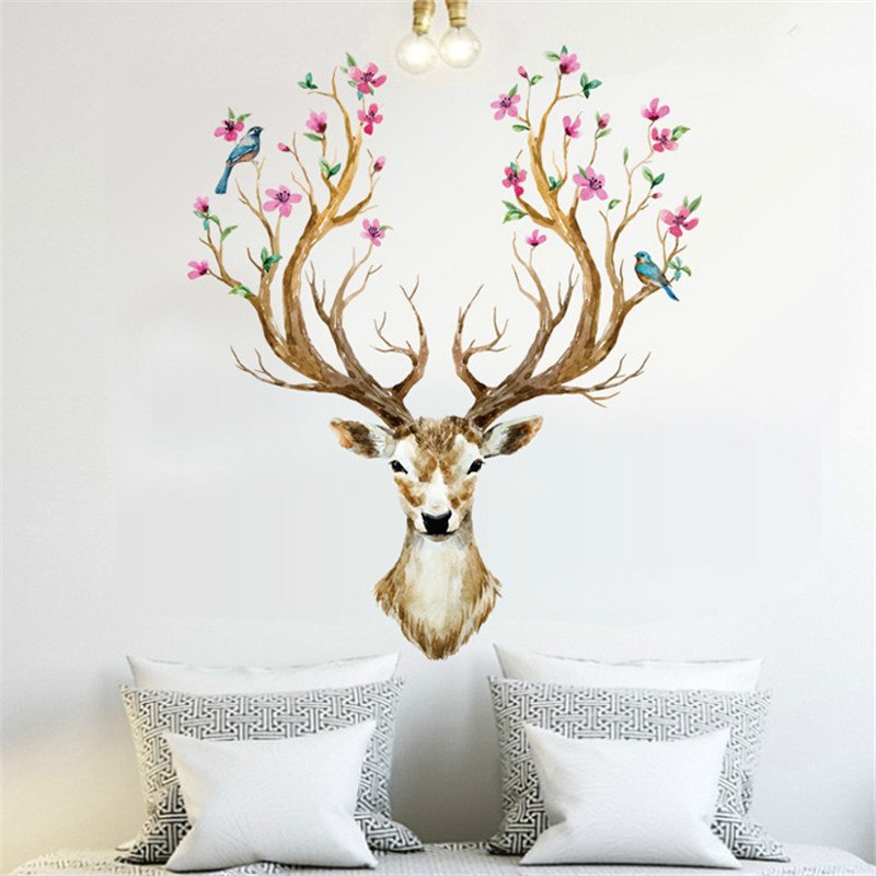 Sika Deer Wall Art Stickers – Decorative DIY Wall Decals for Bedroom & Living Room Interior