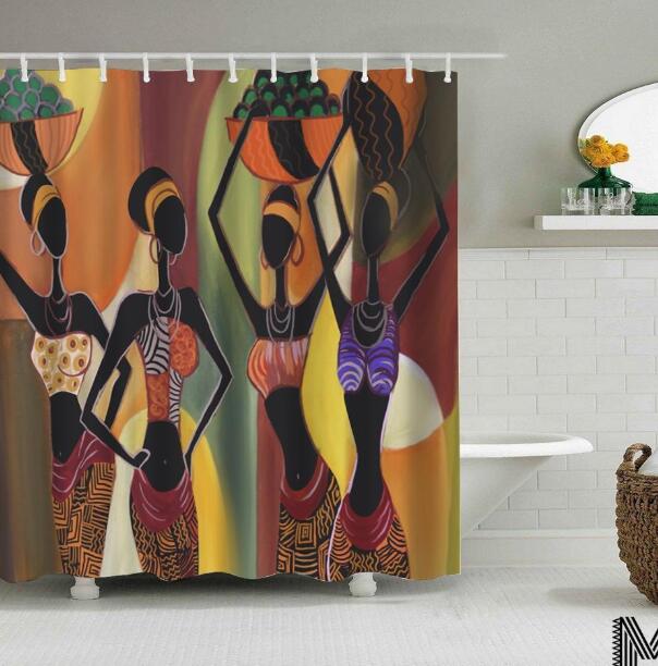 Modern Bathroom Shower Curtain with African Girl Hip Hop Graffiti Design